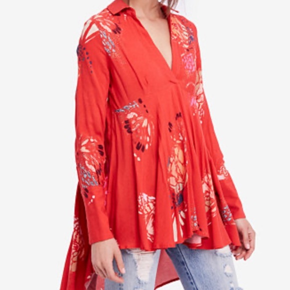 Free People Red Floral Tunic - Picture 9 of 9